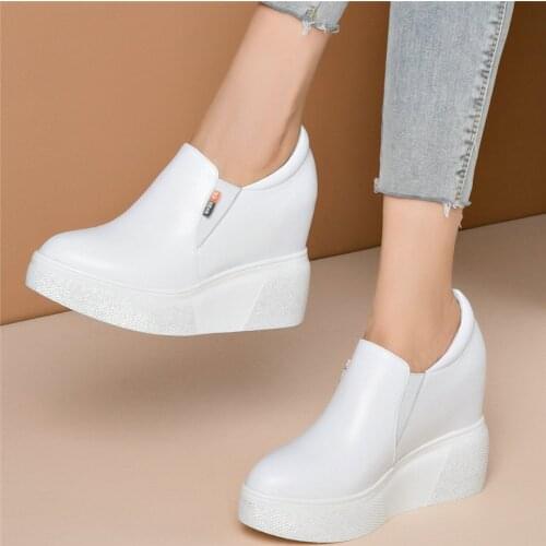 2020 Casual Shoes Women Genuine Leather Wedges High Heel Pumps Shoes Female Round Toe Platform Oxfords Shoes Fashion Sneakers