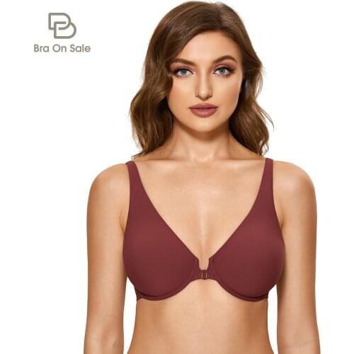 Womens Full Coverage Front Closure Bra Seamless Racerback Underwire Unlined Plus Size