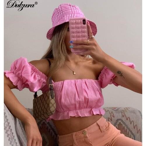 Dulzura off shoulder ruffle women crop top shorts short sleeve elegant 2020 summer clothes streetwear sweet party club sexy