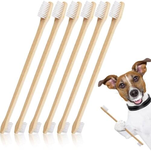 Pet Bamboo Toothbrush-Double-Sided Dental Hygiene Brush for Pets,Puppies,Kittens-Oral Cleaning Tools with Ergonomic Long Handle