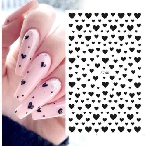 1pc Black Heart Nail Stickers 3D Adhesive Decals Sliders For Nails Love Letter Design DIY Foils Tattoo Wraps Decorations LAF740