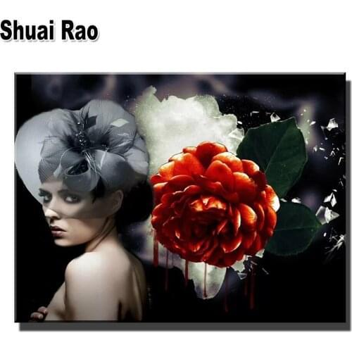 DIY 5D Diamond Painting Rose Woman Cross Stitch Full Drill Diamond Embroidery Mosaic darkness Lady Picture Of Rhinestones Decor