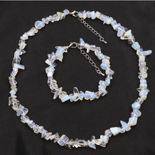 Bohemia Natural Stone Rope Chain Opal Necklace Bracelet Set Jewelry Chip Beads Gravel Irregular Party Gift Yoga Healing Y1089