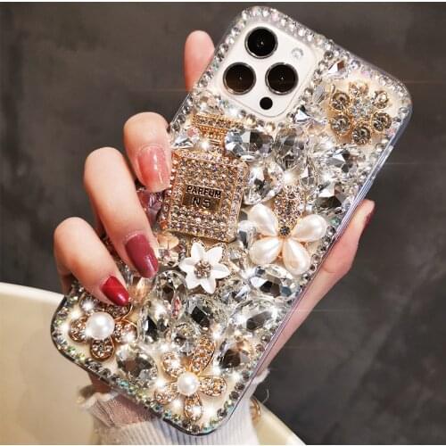 Bling Diamond Rhinestone Flower Case For iPhone 12 11 Pro MAX X XS MAX XR 6 6S 7 8 Plus SE 2020 12 Mini Phone Case Pearl Crystal
