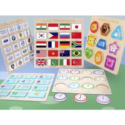 Wooden Children Digital Flag Shape Cognitive Grasping Board Puzzle Enlightenment Early Education Jigsaw Puzzle Toy