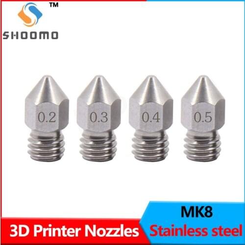 SHOOMO 3D Printer Extruder Pointed Stainless Steel Nozzles Print Head for Anet A8 Makerbot MK8 Creality CR-10 S4 S5 Ender 3Pro