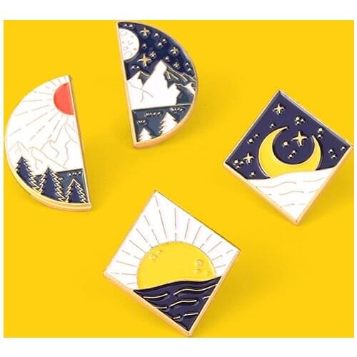 Beautiful Landscapes Enamel Pin Mountain Sea Tree Brooches On Clothes Backpack Caps Badge Gifts for Women Men Jewelry