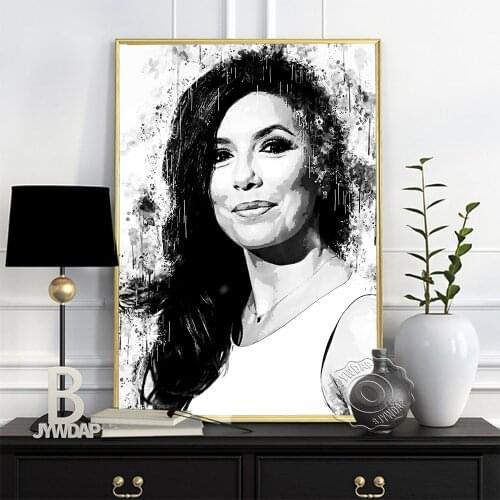 Eva Longoria American Actress Poster, Black White Long Hair Elegant Woman Portrait Art Prints, Nordic Simple Style Home Decor
