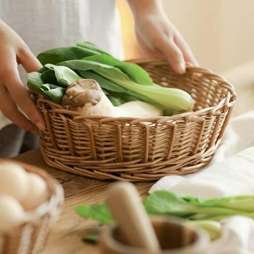 Fruits Vegetable Storage Basket Hand Woven Picnic Basket Handmade Bread Cover Wicker Basket Kitchen Storage