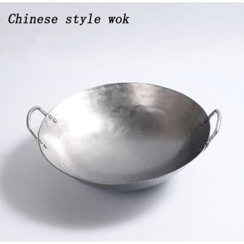 Non-coating Woks Gas Cooker Traditional Handmade Pot Huge Manual Forging Wok With Binaural 34/38cm