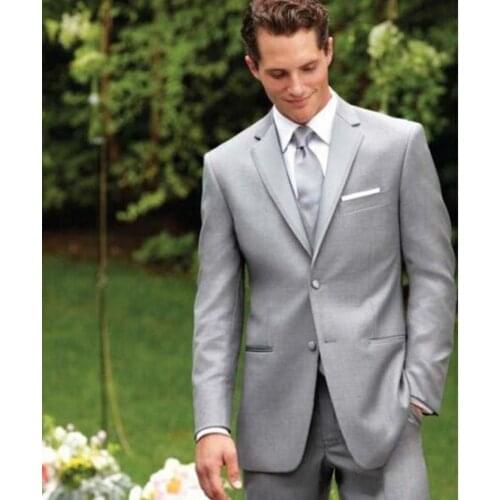 Custom Made Groom Tuxedo Light Grey Groomsmen Notch Lapel Wedding/Dinner Suits Best Man Bridegroom (Jacket+Pants+Tie+Vest)B319