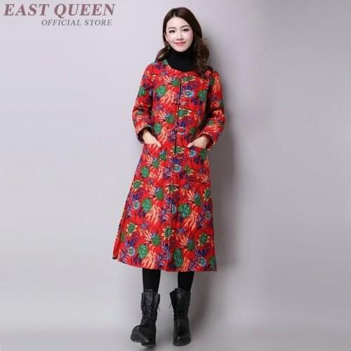 Chinese women traditional long style cardigan coats thick printed floral slim mid-age female embroidery coats women AA3202 F