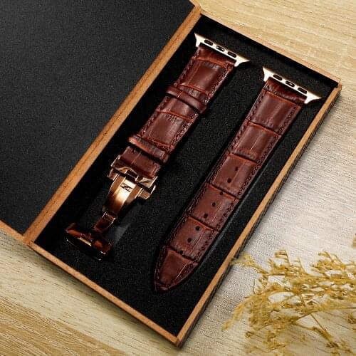 Butterfly buckle Leather strap For Apple watch 5 band 44mm 40mm bracelet Iwatch 3 band 42mm 38mm apple watch series 5 4 3 2 1 44