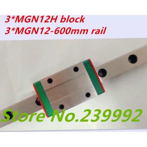 Kossel Pro Miniature MGN12 600mm 12mm linear slide :3pcs MGN12 L-600mm rail+3pcs MGN12H carriage for X Y Z axies3d printer parts