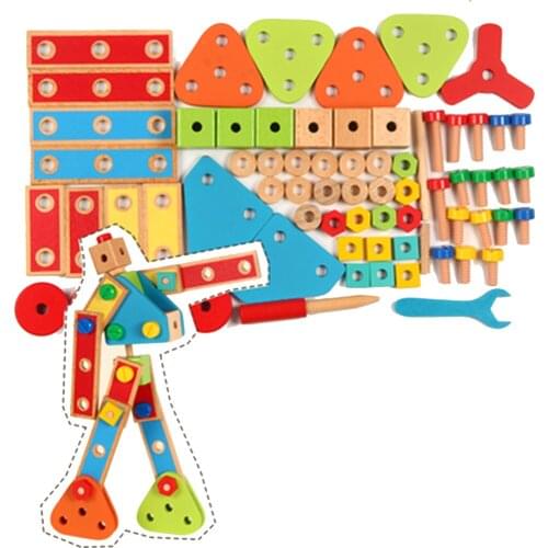 Model unpacking combination building blocks removable toys Wood hundred cross-packed screw nut toys