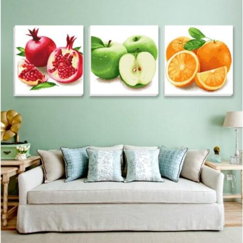Set for embroidery cross Harvest fruit triptych pomegranate apple orange modern living home decoration wall