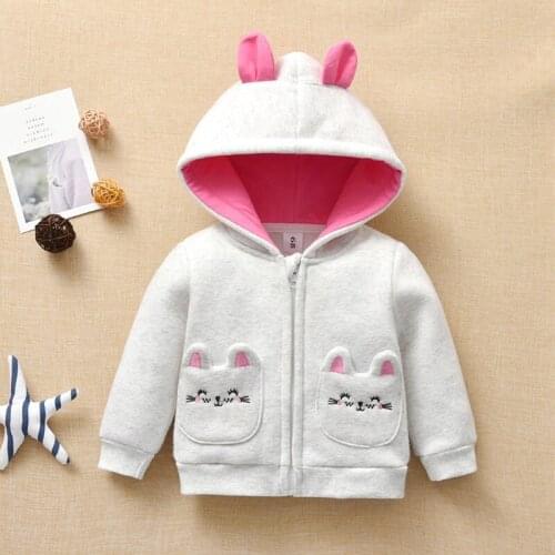 Newborn Clothes 2021 Autumn Winter New Infant Casual Jacket Baby Girls Plus Velvet Cartoon Warm Hooded Cardigan 0-2 Years