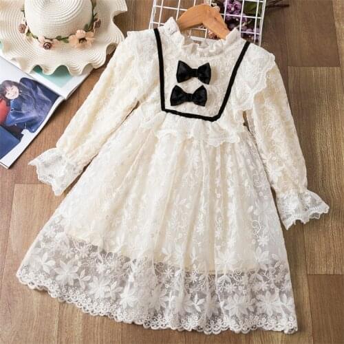 3-8y Kids Dresses For Girls Floral Long Sleeve Winter Petals Designs Children Princess Costume Embroidery Girls Lace Dress