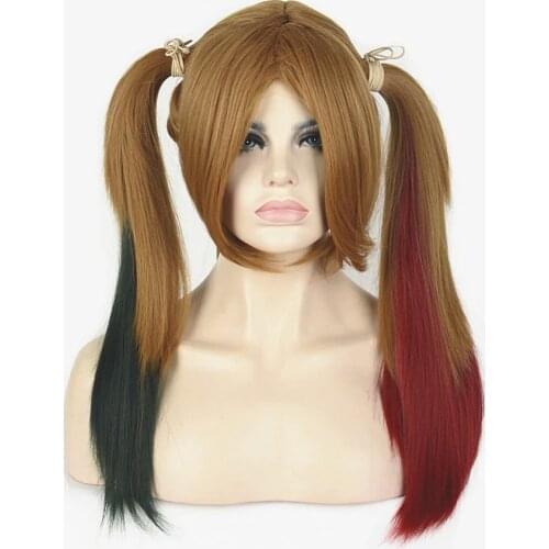 StrongBeauty Harlequin Halloween Wig Womens Cosplay Wigs 2 Clip-On Long Straight Hairstyle Synthetic Hair