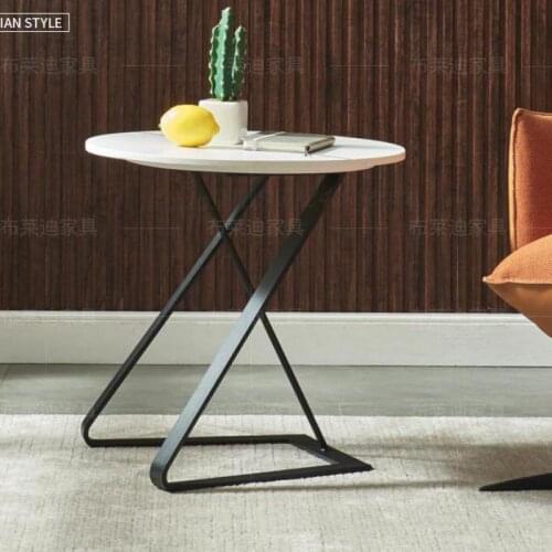 Customized Italian-style Rock Slab Side Table Seating Area Table Simple Wrought Iron Sofa Round Coffee Table Balcony Nordic Crea