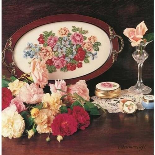 Drop Shipping Embroidery Beautiful Roses Modern Cross Stitch Border Patterns with 100% Cotton Floss&Free Shipping for Home Decor