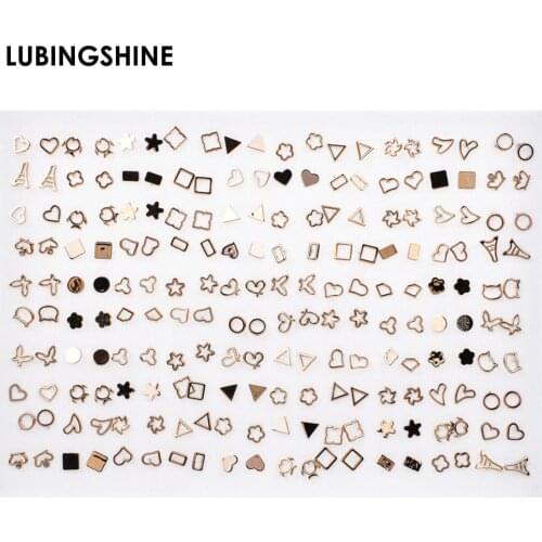 100pair/set Mix Style Black Gold Silver Color Flower Stud Earring Set Crown Heart Earrings For Women Girl Fashion Party Jewelry