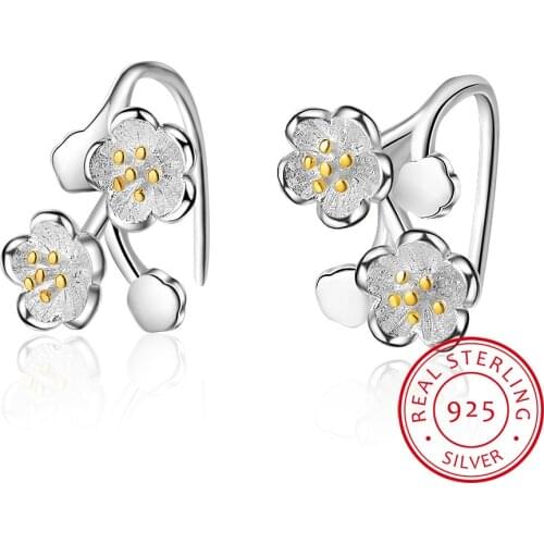 Cold Design 925 Sterling Silver Cherry Blossoms Flower Earrings Women Fine Jewelry oorbellen Boucle d'oreille S-E792