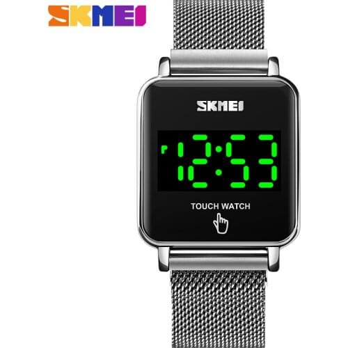 SKMEI Elegant Womens Touch Watches 2020 Modren LED Bracelets Lady Digital Clock Magnetic Clasp Woman Stainless Steel Watch 1744