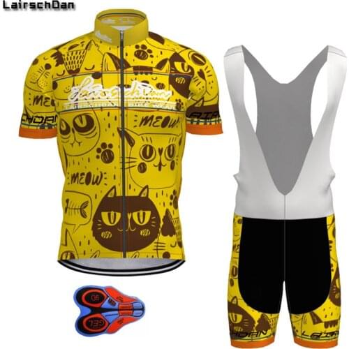 SPTGRVO Lairschdan yellow cat funny summer jersey cycling uniforms set mtb bicycle clothes for man/woman suit bike clothing kit