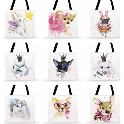Hand Painted Watercolor Animal Painting Print Tote Bag For Women Casual Tote Beach Bag Shopping Bag Ladies Shoulder Bag