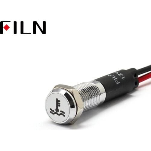 FILN 8mm Car dashboard Water temperature mark symbol led red yellow white blue green 12v led indicator light with 20cm cable