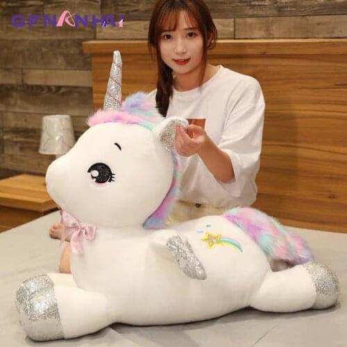 30~80CM Giant Unicorn Plush Toys Stuffed Animal Horse Pillow for Girl Sequin Horn Soft Doll Home Bed Decor Lover Birthday Gift