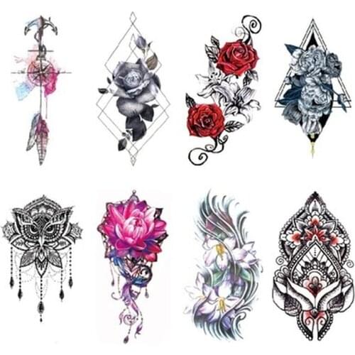 Waterproof Temporary Tattoo Sticker Red Rose Blossom Flower Temporary Tattoo Sticker Art Men Women Flash Fake Henna