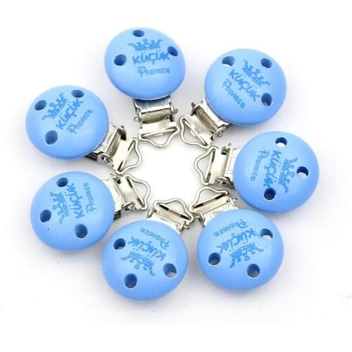 5Pcs Blue Baby Pacifier Clips Crown pattern Metal Holders Soother Teething Clasps Accessories For Baby Wooden 29x44mm