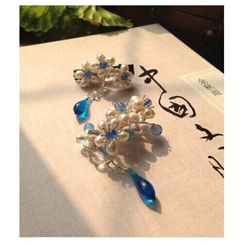 Pearl White Crabapple Flower Hair Pin Fang Xin Jiao Brooch Vintage Classical Chinese Hair Clip