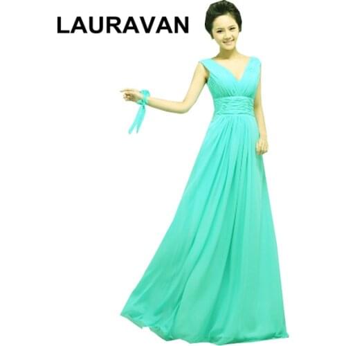 Robe soiree longue elegant long 2020 new arrival women green turquoise bridesmaid dress v neck sleeveless for woman dreses