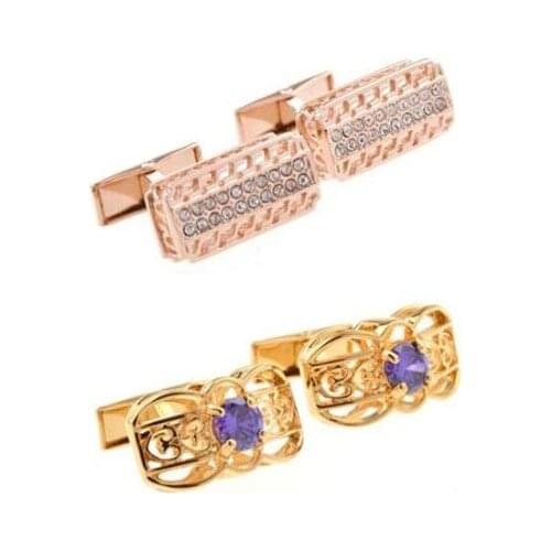 10pairs/lot Luxury Crystal Cufflinks Purple Zircon Cuff link Romantic Hollow Design Cuff Button Mens Wedding/Business Jewelry