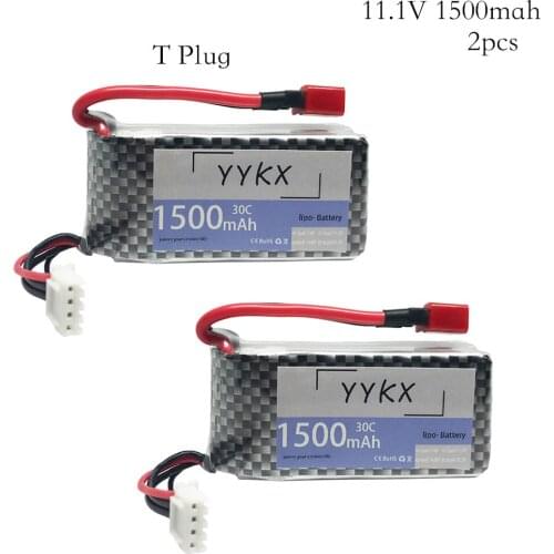 2pcs/lot 11.1v 1500mAh 30C High Power LiPo Battery T/XT60/Plug 11.1 v Rechargeable Lipo Battery For RC Car Airplane Helicopter