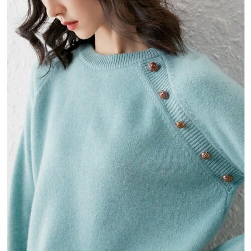 2021 woman winter 100% Cashmere sweaters knitted Pullovers jumper Warm Female O-neck blouse blue long sleeve clothing