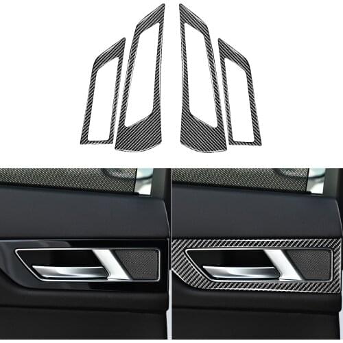 4PCS Carbon Fiber For Jaguar XE X760 Interior Decorative Accessories Door Handle Panel Trim Speaker Frame Cover Sticker