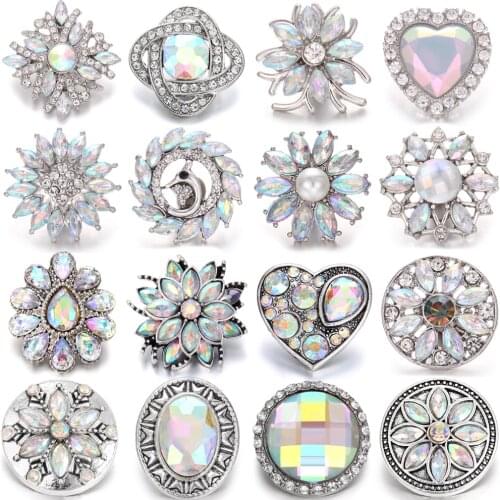 5pcs/lot New Colorful Snap Jewelry Mixed Rhinestone Metal 18mm 20mm Snap Button Jewelry for Snap Bracelet Bangle DIY Charms