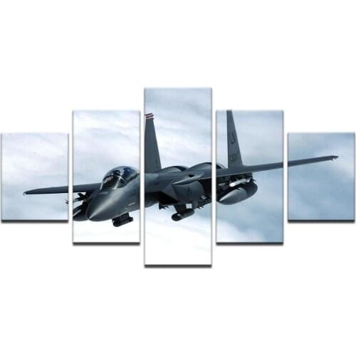 5 Pcs Modular Canvas Painting Air Aircraft Fighter Clouds Landscape HD Print Poster Children Room Decor Wall Art Picture Framed