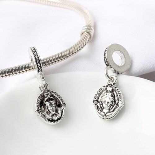 5PCS Wholesale Antique Silver Plated Princess Witch Magic Mirror Alloy Charm Fit Bracelet Necklace for Women DIY Jewelry Making