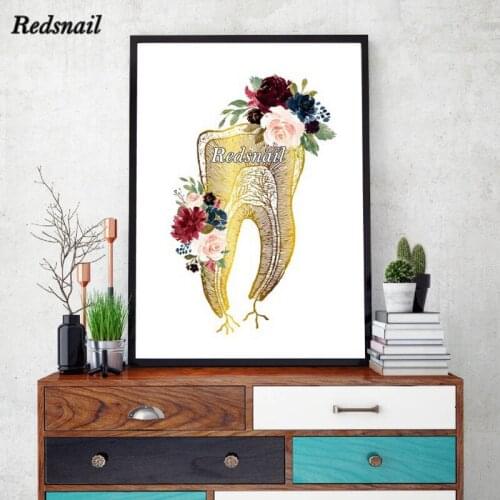 Human Tooth Anatomy Medicine Art Diy Diamond Painting Tooth And Flowers 5D Diamond Embroidery Mosaic Doctors office Decor EE739
