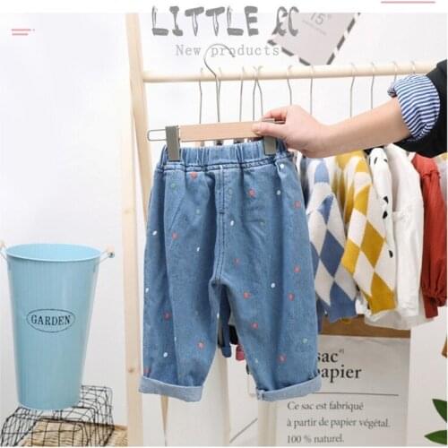 Spring Autumn Toddler Girls Jeans Korean Casual Print Elastic Waist Denim Pants Kids Trousers Fashion Baby Girl Pants 2 3 4 5 6Y