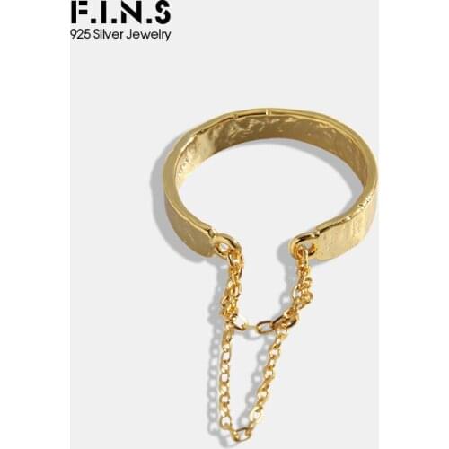 F.I.N.S Texture S925 Sterling Silver Open Adjustable Ring Fold Surface Layered Chain Index Mid Finger Rings Fine Jewelry