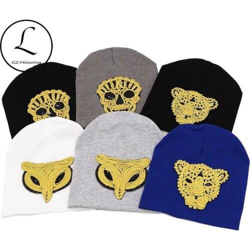 GZHILOVINGL 2017 Fox Skull Hats Boys Girls Cotton Beanie Hats Thin Bonnet Cap Cute Lion Skullies Beanies With Sequins 70221