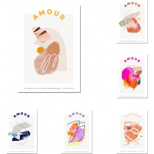 Art gallery France poster love poster, abstract expressionist wall art, pink and orange printable, modern minimalist living room