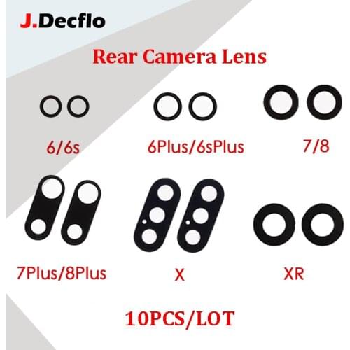 JDecflo 10PCS Back Camera Lens For iPhone 6 6S 6Plus 7 7Plus 8 8Plus X XR XS Max 11 12 Rear Camera Cover Lens 3M Sticker Holder