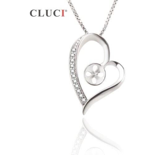CLUCI 925 Sterling Silver Crystal Pendant Mounting Heart Necklace Zircons LOVE Pendant Necklace Rhinestone Lover Gifts SP200SB